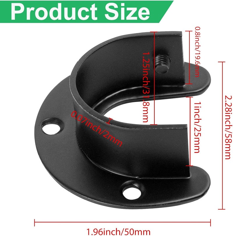 Haikole Closet Rod Bracket 2pcs 1-1/2 Inch Closet Pole Socket,U Shaped Stainless Steel Closet Rod Holders for Closet Shelf Wardrobe Shower Curtain,Black Closet Pole Socket with Screws (Black) - Image 2